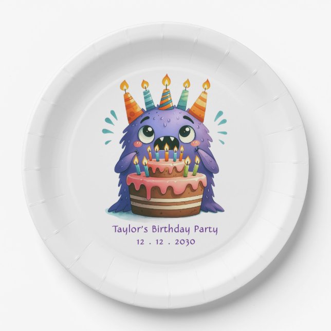 Monster Geburtstag Benutzerdefinierter Name Pappteller (Vorderseite)