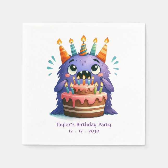 Monster-Geburtstagsfeier-Papier-Servietten Serviette (Vorderseite)