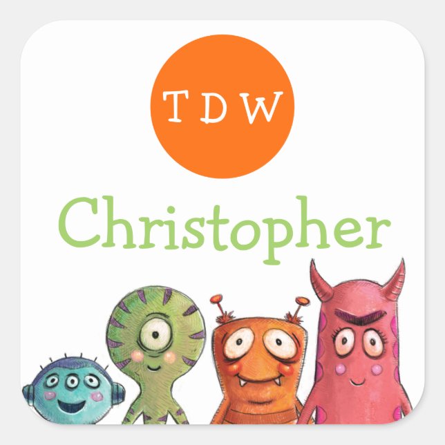 Monster Geburtstagsparty Mit Monogramm Stickers (Vorderseite)