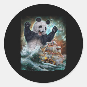 Monster Giant Panda als Kraken ein Kriegsschiff an Runder Aufkleber