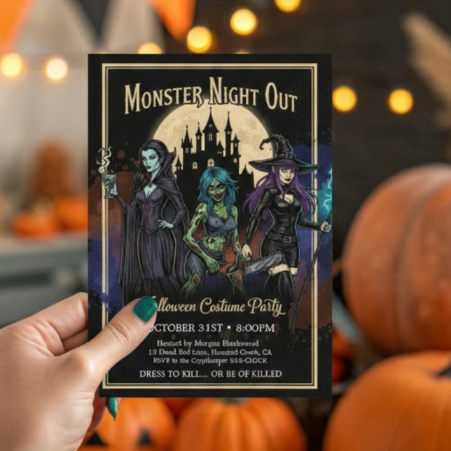 Monster Girls Night Out Fun Halloween-Party Einladung (Von Creator hochgeladen)