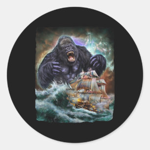 Monster Gorilla als Kraken angreifen ein Kriegssch Runder Aufkleber