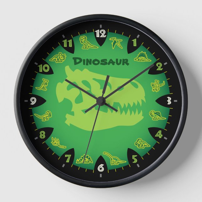 Monster Green Dinosaurier Wall Clock Uhr (Vorderseite)