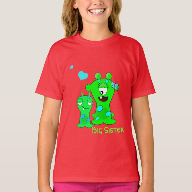 Monster, große Schwester, kleiner Bruder-Cartoon T-Shirt (Vorderseite)