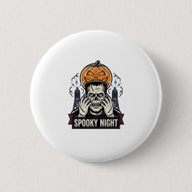 Monster Halloween-Shirt mit Pumpkin Moon Gravur Button (Vorderseite)