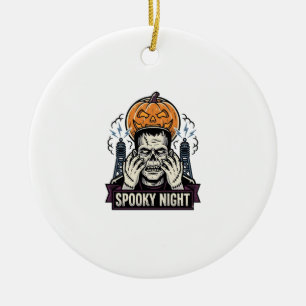 Monster Halloween-Shirt mit Pumpkin Moon Gravur Keramik Ornament