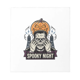 Monster-Halloween-Shirt mit Pumpkin-Moon-Gravur Notizblock