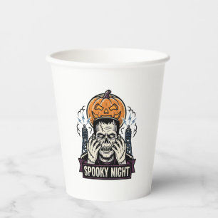 Monster-Halloween-Shirt mit Pumpkin-Moon-Gravur Pappbecher