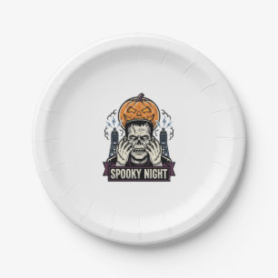 Monster-Halloween-Shirt mit Pumpkin-Moon-Gravur Pappteller