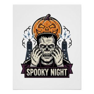 Monster-Halloween-Shirt mit Pumpkin-Moon-Gravur Poster