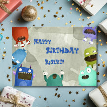 Monster Happy Birthday Kind Grußkarte