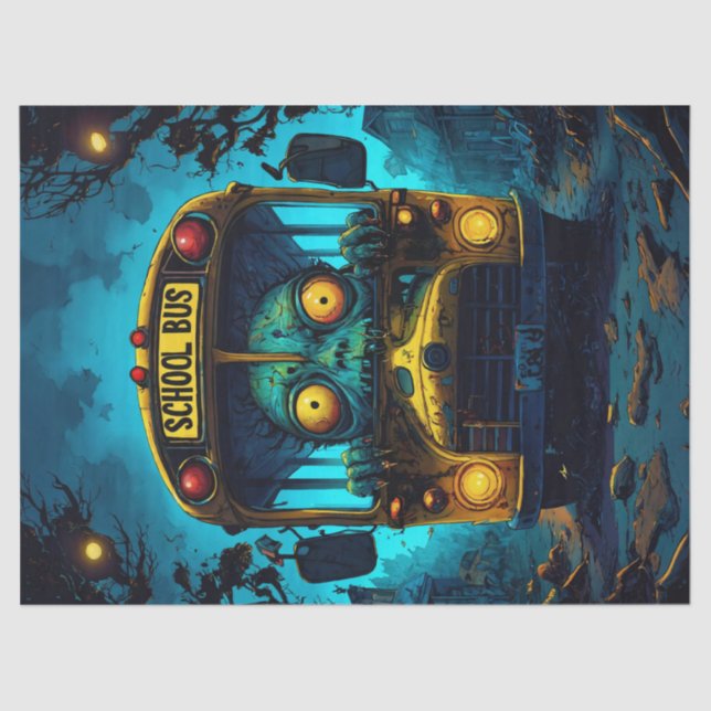 Monster-Horror-Bus Blau-Gelb-Decoupage Seidenpapier (Vorderseite)