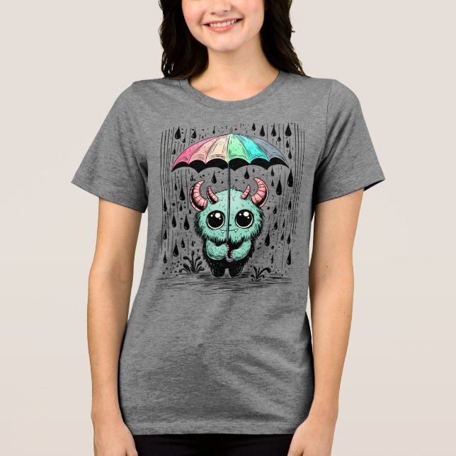 Monster im Regen Tri-Blend Shirt (Vorderseite)