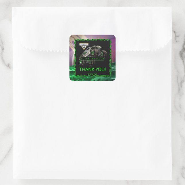Monster Jam - Alien Invasion Geburtstag Quadratischer Aufkleber (Tasche)
