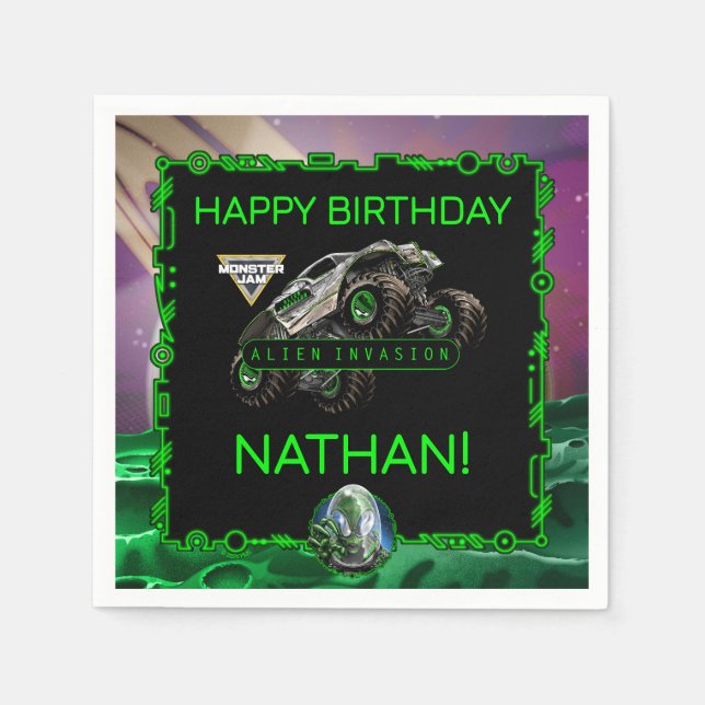 Monster Jam - Alien Invasion Geburtstag Serviette (Vorderseite)