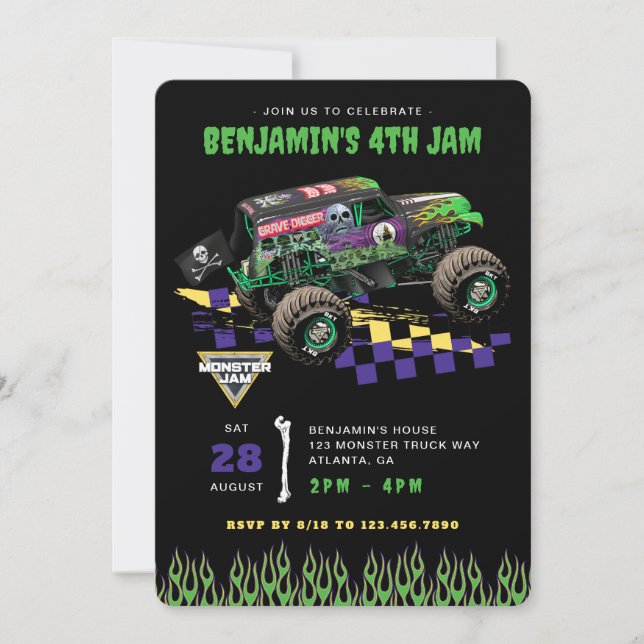 Monster Jam - Grave Digger Geburtstag Einladung (Vorderseite)