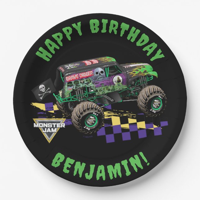 Monster Jam Grave Digger Geburtstag Pappteller (Vorderseite)