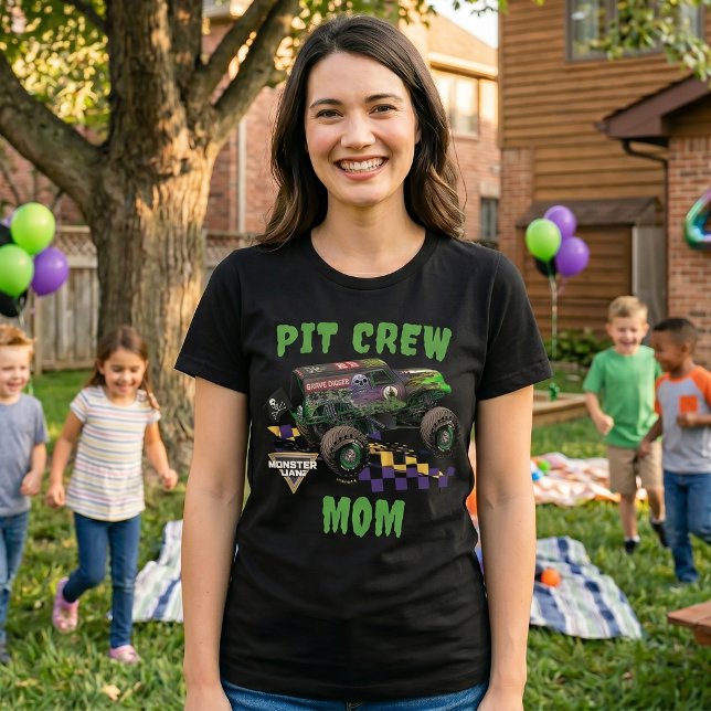 Monster Jam Grave Digger Pit-Crew-Mama Tri-Blend Shirt (Simulated woman wearing t-shirt)