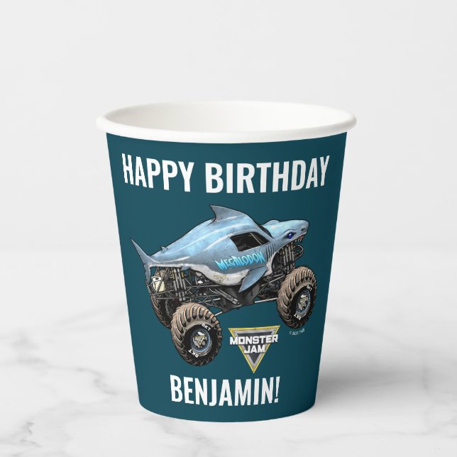 Monster Jam Megalodon Geburtstag Pappbecher (Vorderseite)