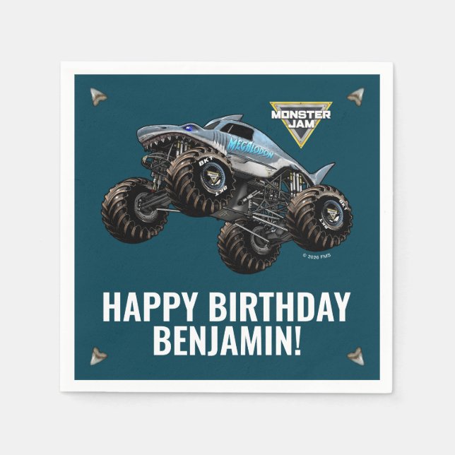 Monster Jam Megalodon Geburtstag Serviette (Vorderseite)