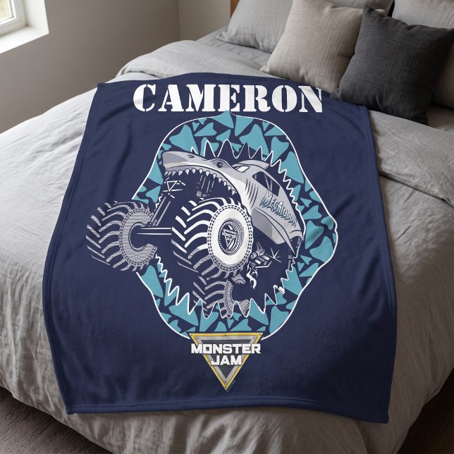 Monster Jam Megalodon - Personalisiert Fleecedecke (Simulated blanket on bed)