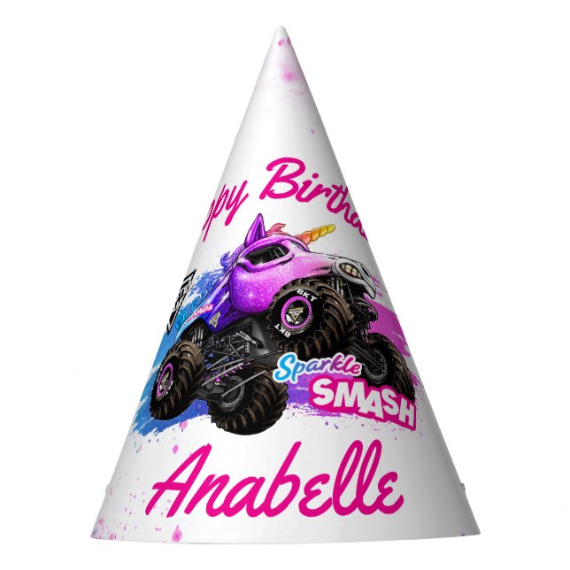 Monster Jam - Sparkle Smash Geburtstag Partyhütchen (Vorderseite)