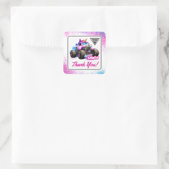 Monster Jam - Sparkle Smash Geburtstag Quadratischer Aufkleber (Tasche)