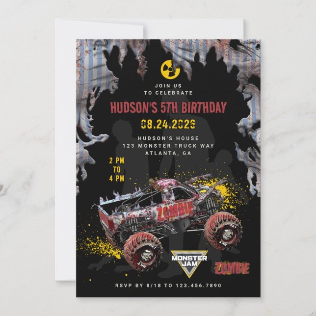 Monster Jam - Zombie Geburtstag Einladung (Vorderseite)