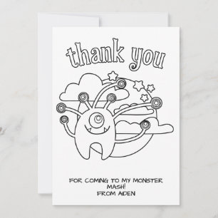 Monster Kids Coloring Card Gastgeschenk Vielen Dan Dankeskarte