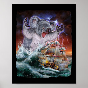 Monster Koala als Kraken angreifen ein Kriegsschif Poster