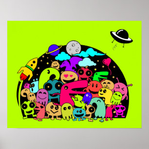 Monster-Kreaturen im Raumdooddesign Poster