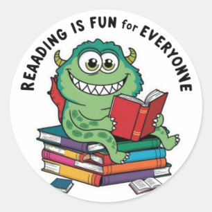 Monster lesen: Spaß und farbenfrohe Buchbesatzung Runder Aufkleber