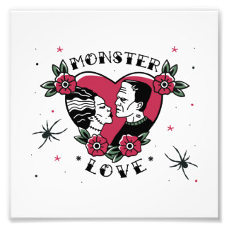 Monster Liebe Bride Frankenstein Vintag Tattoo Fotodruck