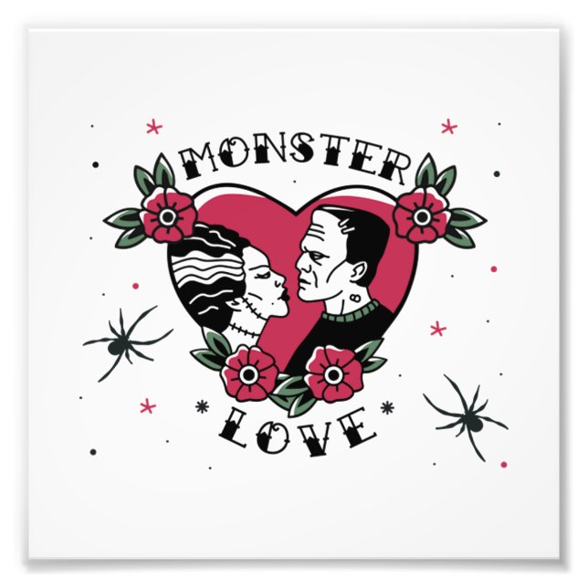 Monster Liebe Bride Frankenstein Vintag Tattoo Fotodruck (Vorne)