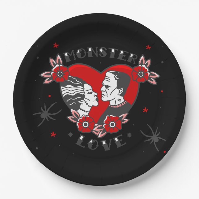 Monster-Liebe Rockabilly Frankenstein Valentinstag Pappteller (Vorderseite)
