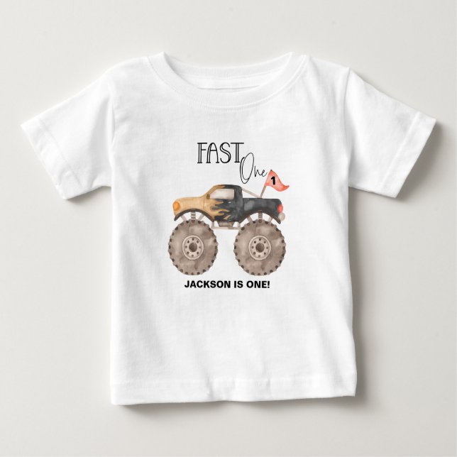 Monster LKW 1. Geburtstag Schnell 1 Kinder Baby T-shirt (Vorderseite)