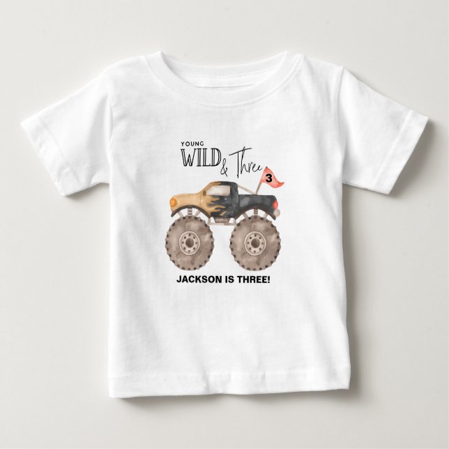 Monster LKW 3. Geburtstag Junge Wilde und DREI Baby T-shirt (Vorderseite)