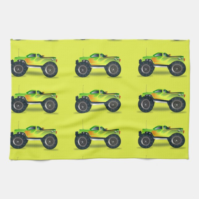 Monster-LKW auf Kalkgrün Geschirrtuch (Horizontal)