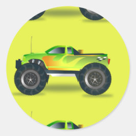Monster-LKW auf Kalkgrün Runder Aufkleber