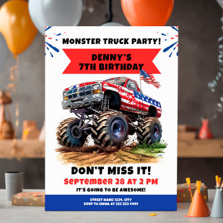 Monster LKW Geburtstagsparty mit kühlem Geländewag Einladung