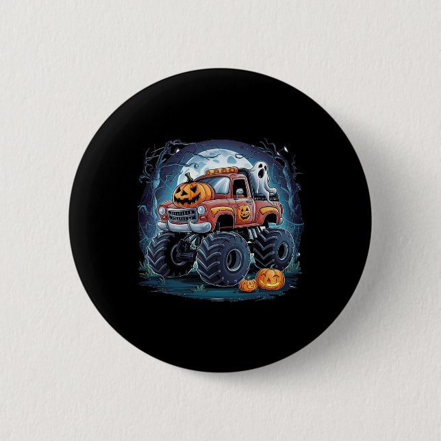 Monster-LKW Ghost Pumpkin Spooky Jahreszeit Hallow Button (Vorderseite)