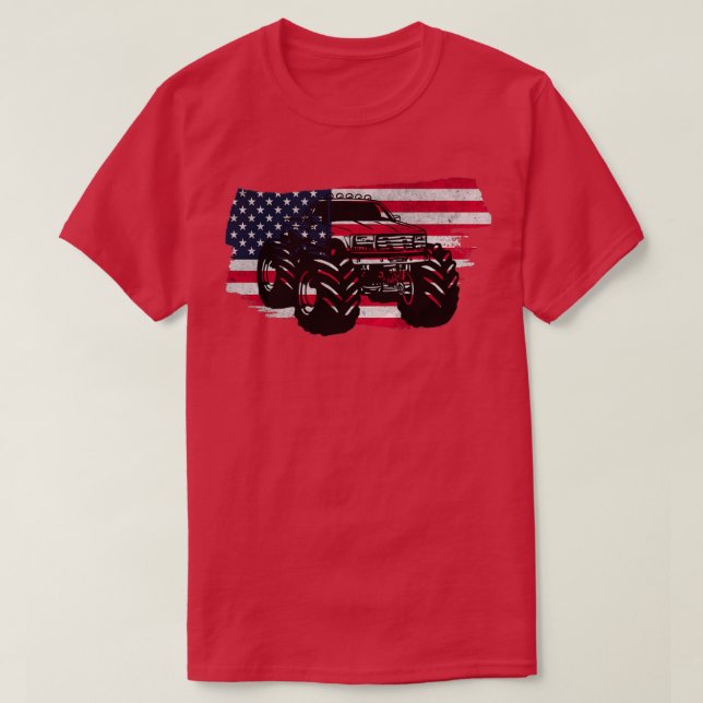 Monster-LKW mit bedrückter US-Flagge T-Shirt (Design vorne)
