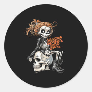 Monster Lover Fun Skeleton Ghoul Niedlicher Vintag Runder Aufkleber