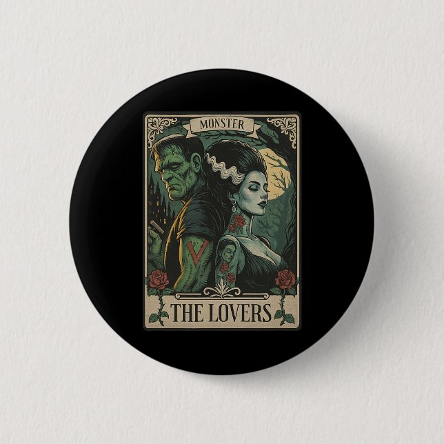 Monster Lovers Tarot Card Gothic Frankenstein Hall Button (Vorderseite)