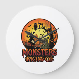 Monster-Mama Halloween-Skelett-Kürbis-Eule Gruseli Große Wanduhr