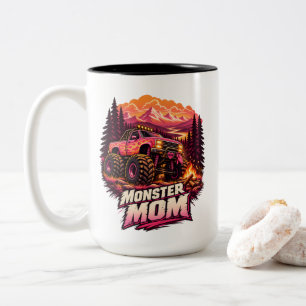 Monster-Mama Pink Flame Monster Truck Offroad-Mama Zweifarbige Tasse