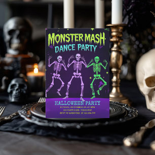 Monster Mash Dance Party   Neon Skeleton Feiertagskarte