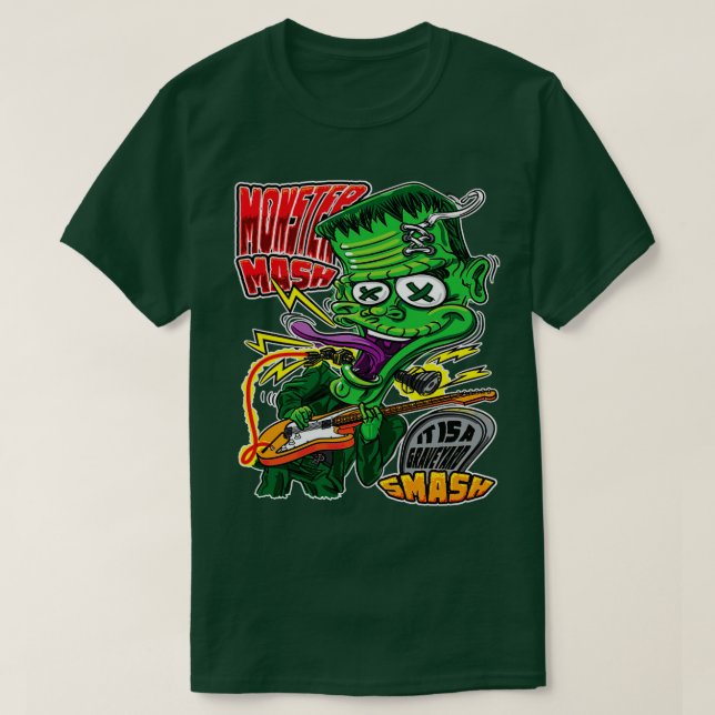 monster-mash-frankenstein-on-gitarre, band, franke T-Shirt (Design vorne)
