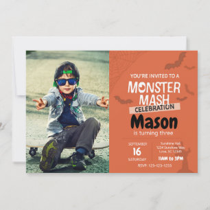 Monster Mash Geburtstag Einladung mit Foto (orange