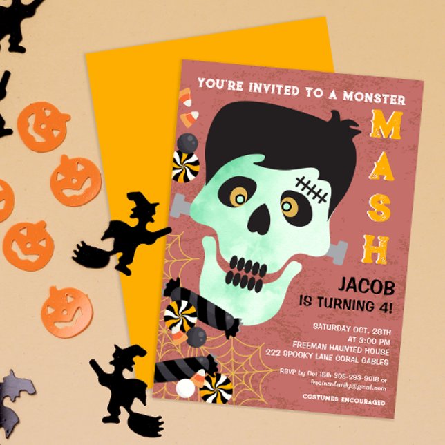 Monster Mash Halloween Geburtstagslädt ein Einladung (Frankenstein Monster Mash Birthday Halloween Party Invitation)